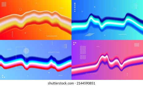 Vector illustration. Abstract surreal liquid panoramic wallpapers. Colorful background. Liquid acid color flow.  Memphis pattern. Geometric shape. Set of website design background. Web banner template