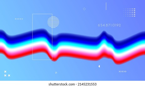 Vector illustration. Abstract surreal liquid panoramic wallpaper. Colorful background. Liquid acid color flow.  Memphis pattern. Geometric shape. Blue website design background. Web banner template