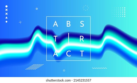 Vector illustration. Abstract surreal liquid panoramic wallpaper. Colorful background. Liquid acid color flow.  Memphis pattern. Geometric shape. Blue website design background. Web banner template