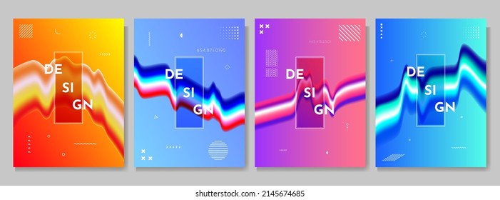 Ilustración vectorial. Resumen de fondo surrealista de paredes panorámicas. Fondo colorido. Flujo de color líquido. Patrón de Memphis. Forma geométrica. Elementos de diseño para afiche, revista, portada de libros, folleto
