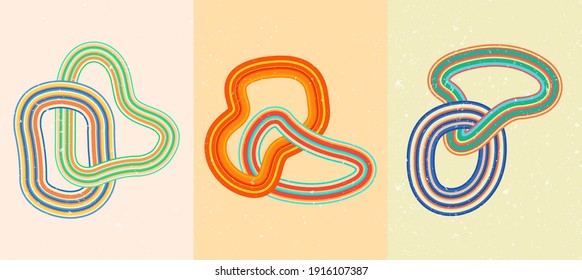 Vector illustration. Abstract surreal style. Line art. Fluid shapes. Chain concept. Design elements for poster, book covers, print, flyer. A4 paper template. Vintage grunge overlay. Colorful lines