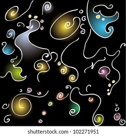 A vector illustration of an abstract swirly space drawing.