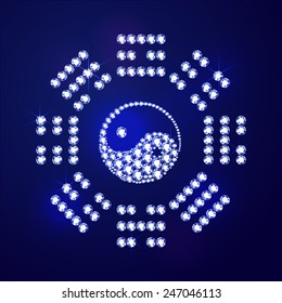 Vector illustration: abstract symbol book of changes made of blue diamonds on  blue background