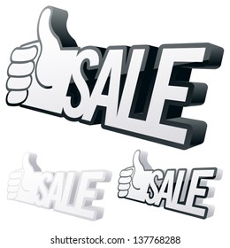 Vector illustration of an abstract symbol in the form of arms and the sale word