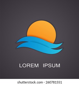 Vector illustration of abstract symbols image. Water, sun, sunset, sunrise