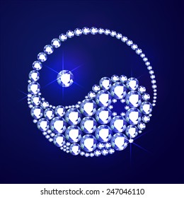 Vector illustration: abstract tao symbol made of blue diamonds on  blue background