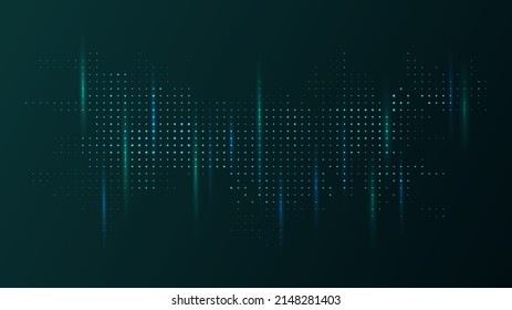 Vector illustration. Abstract technology digital panoramic wallpaper. Neon glowing dots particles with light. Geometric data background. Dotted spots using halftone circle. Design for website banner