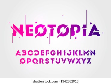 Vector illustration abstract technology neon font and alphabet. techno effect logo designs. Typography digital space concept. 