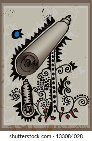 Vector illustration of an abstract telescope drawing. Brown vintage colored.