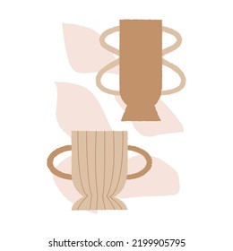 Vector illustration with abstract textured ceramic vases on isolated background. Hygge autumn pottery concept