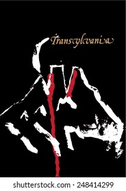 Vector illustration of abstract Transylvania image. Dracula, drawing, background, eerie mountains, blood.
