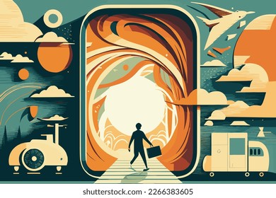 vector illustration of abstract traveling concept with miscellaneous graphic elements