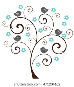vector illustration of an abstract tree with birds