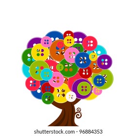 vector illustration of an abstract tree with buttons isolated on white background