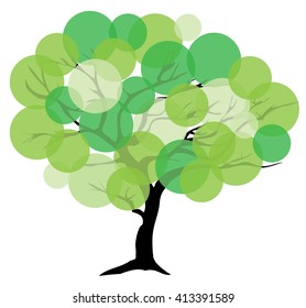 vector illustration of an abstract tree with green circles