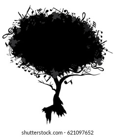 vector illustration of an abstract tree with musical notes.