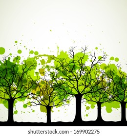 Vector Illustration of Abstract Trees with Splashes
