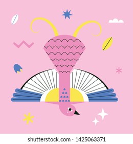 Vector illustration of an abstract tropical bird on  bright background