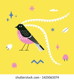 Vector illustration of an abstract tropical bird on  bright background