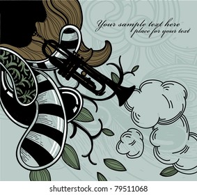 vector illustration of an abstract trumpet and fantasy plants