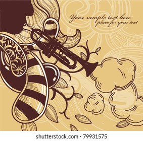 vector illustration of an abstract trumpet and fantasy streaky elements