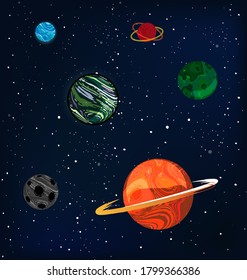 vector illustration abstract universe with colored planets