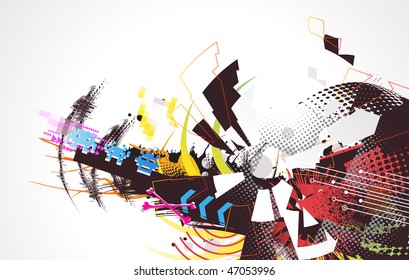 Vector illustration of abstract urban background with  colorful grunge Design elements