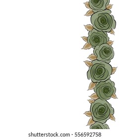 Vector illustration. Abstract vertical seamless background with flying brown and green roses. Seamless pattern with copy space (place for your text).