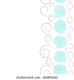 Vector illustration. Abstract vertical seamless background with flying beige and neutral roses. Seamless pattern with copy space (place for your text).