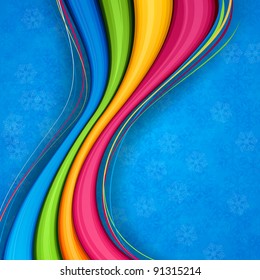 Vector illustration of abstract vibrant background on blue snowflakes texture.