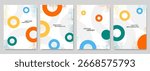 Vector illustration. Abstract vibrant color background set. Cool bright wallpapers with circle shapes and halftone dots. Design elements for book cover, brochure, magazine, flyer, booklet, poster