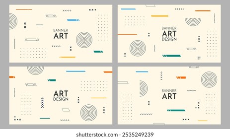 Vector illustration. Abstract vibrant color background set. Cool bright wallpapers with flowing shapes and halftone dots. Design elements for web banner, horizontal wallpaper. Geometry style