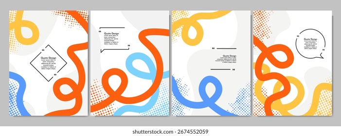 Vector illustration. Abstract vibrant color background set. Cool, bright wallpapers with ribbon lines, halftone dots and copy space. Design elements for book cover, brochure, magazine, flyer, booklet