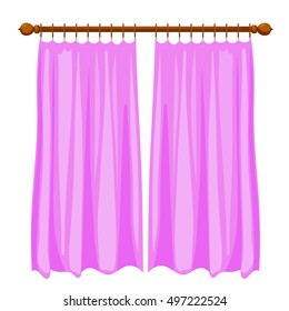 Vector illustration of abstract violet Cartoon curtains on the ledge.