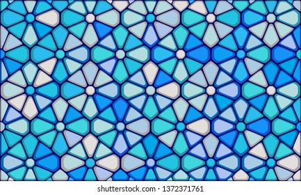 Vector Illustration of abstract vitrage background. Decorative stained glass pattern for design poster, banner, cover. Vintage window texture.