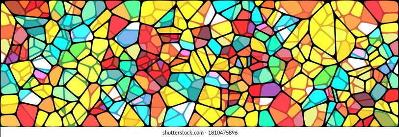 Vector Illustration Of Abstract Vitrage Background. Decorative Stained Glass Pattern For Design Poster, Banner, Cover. Wide Vintage Window Texture.