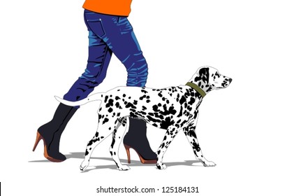 Vector illustration of abstract walking with dog