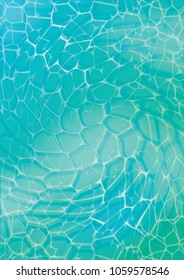 Vector illustration. Abstract Water background. Pool, sea or ocean water caustic texture background. Pool, ocean or sea surface. Water waves effects. Space for text or object.