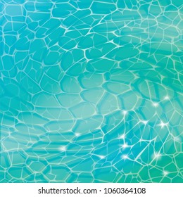 Vector illustration. Abstract Water background. Pool, sea or ocean water caustic texture background. Pool, ocean or sea surface. Water waves effects. Space for text or object.