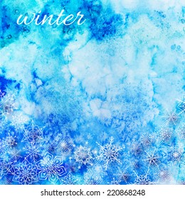 Vector illustration. Abstract watercolor background with with snowflakes