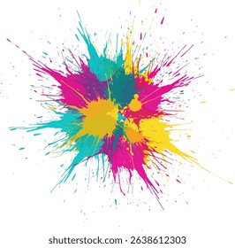 Vector illustration of abstract watercolor paint splatters create a colorful artistic splashes background with ink drops and grunge textures