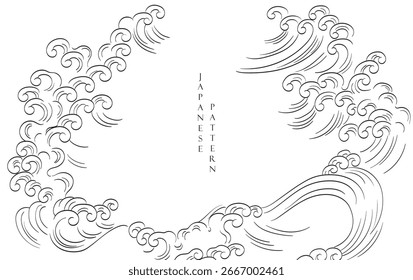 vector illustration of an abstract wave background. Hand drawn line with Japanese ocean sea pattern in vintage style. 