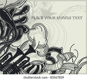 vector illustration of abstract waves,trumpets and ribbons