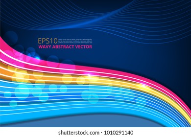 Vector illustration of Abstract Wavy Background with bokeh lights effect for business banner and advertising web design