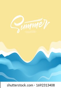 Ilustración del vector: Fondo de playa ondulado abstracto con letras manuscritas de verano sobre la arena.