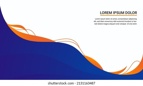 Ilustración vectorial del gradiente abstracto ondulado azul y naranja con alguna decoración de línea sobre un fondo blanco para banner, afiche, folleto, plantilla de presentación