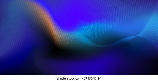 Vector, illustration abstract wavy, wave, line and blurred gradient mesh in bright color background. Dynamic minimal wave line composition design, layout for flyer, poster, banner