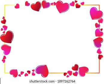 Vector Illustration abstract white background. Shine heart and golden frame. Copy space. Valentine's day concept. For banner, card, greeting, congratulation, anniversary etc.