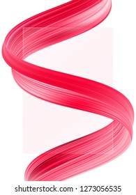 Vector illustration: Abstract white blank background with 3d twisted red flow liquid shape. Acrylic paint design
