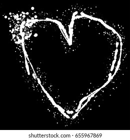 Vector illustration of an abstract white heart on a black background in the style of ink drawing